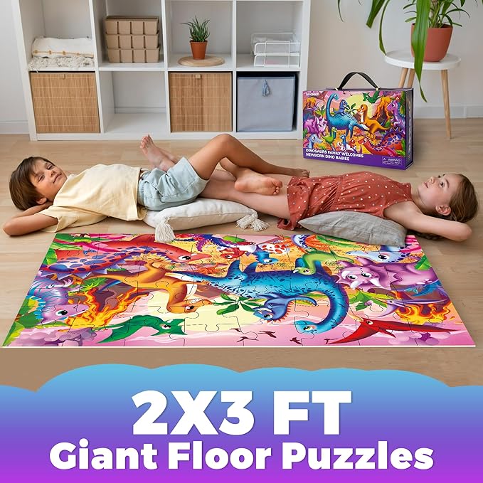 QUOKKA Giant Floor Puzzles for Kids Ages 4-6 - 2x3 Feet Extra-Thick 48 Pieces Toddler Puzzle Ages 3-5 – Dinos Educational Activity for Boys Girls – Premium Box with Sturdy Handle & Magnetic Closure