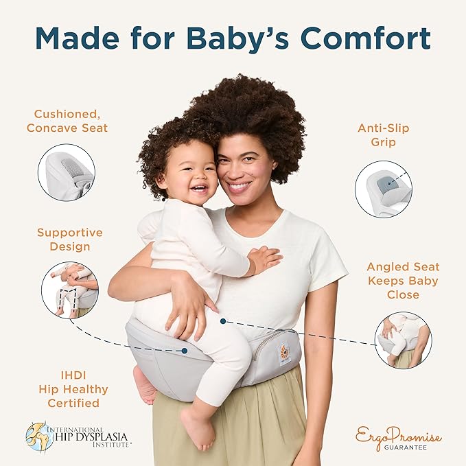 Ergobaby Ergonomic Baby Carrier Hip Seat with Storage, Comfortable Wide Waistbelt and Lumbar Support (17-45 lb) from The Brand Leader in Carriers, Lift Hip Seat, Natural Beige