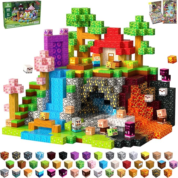 300 PCS Magnetic Blocks - Magnetic Building Blocks, Stacking Magnetic Blocks for Kids, Sensory Toy for STEM Montessori for Kids 3+ Boys and Girls Christmas Birthday Gifts