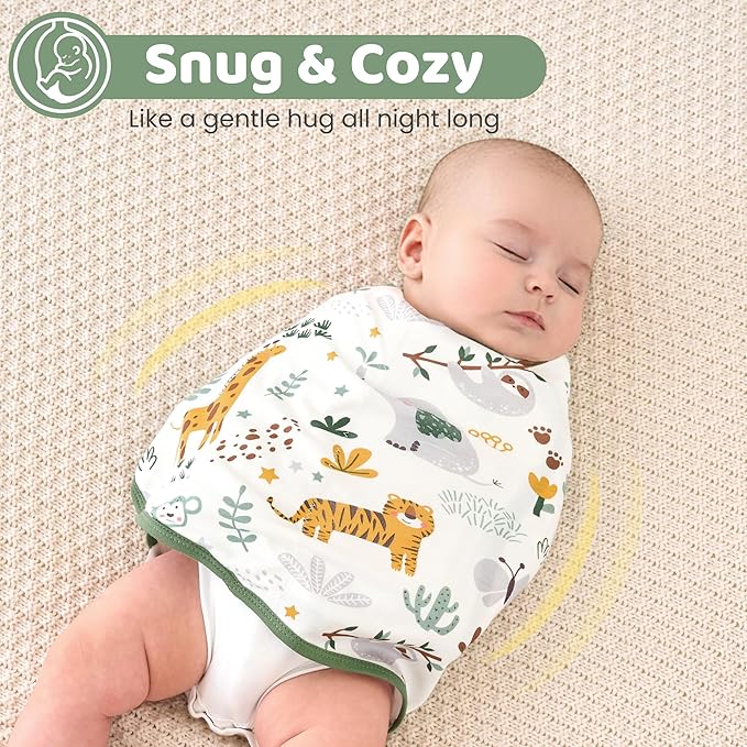 Baby Swaddle Sleep Sack 0-3 Months, Swaddles for Newborns Boy Girl, 3-Way Adjustable Infant Swaddle Wearable Blanket with Zipper & Detachable Wrap, 2 Pack Soft Snug Green Giraffe