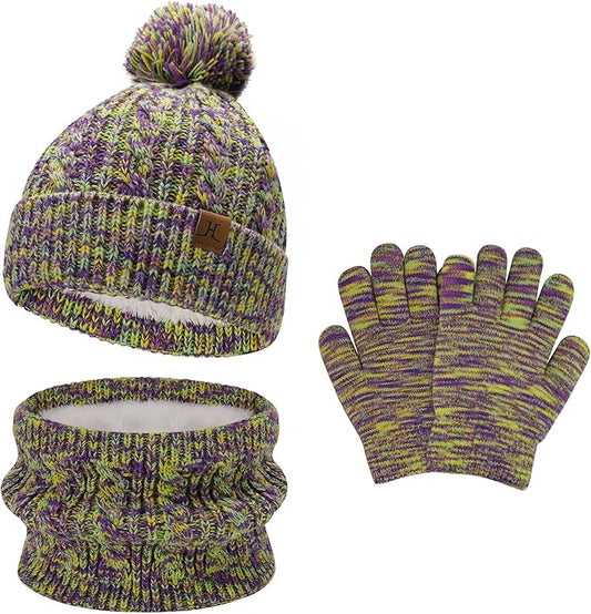 Kids Toddlers Winter Beanie Hats Gloves Neck Scarf Set Mittens Gifts for 0 6 12 Months 1 2 3 4-8 Year Old Baby Girls Boys
