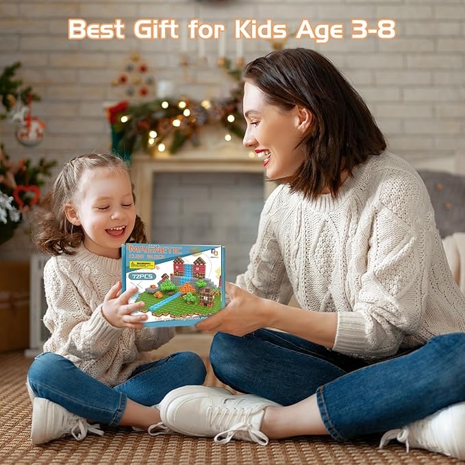 AESGOGO Magnetic Blocks, 72PCS STEM Montessori Toy for Crafting a Magnet DIY-World, Creative Building Toys for Boys Girls Kids Ages 3-5 5-7 6-8, Toddler Stacking Construction Cube.