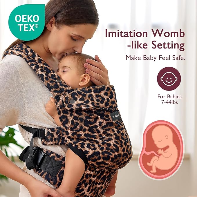 Momcozy Baby Carrier - Ergonomic, Cozy and Lightweight Carrier for 7-44lbs, Effortless to Put On, Ideal for Hands-Free Parenting, Enhanced Lumbar Support, Purehug for Infant to Toddler, Leopard