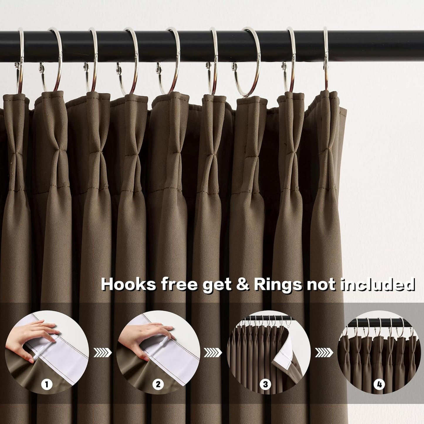 KEQIAOSUOCAI Brown Blackout Curtains 126 Inches Long, Extra Long Pinch Pleats Living Room Curtains Thermal Pleated Curtains Panels Drapery for Home, Hotel, Office, 40" W x 126" L, Set of 2