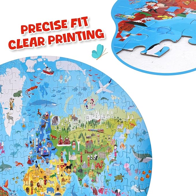 World Map Puzzle for Kids & Adults - 205 Piece World Map Jigsaw Puzzles Floor Puzzles Toddler Geography Educational Toys for Boys and Girls, Globe Atlas Puzzle Maps for Kids Learning Games