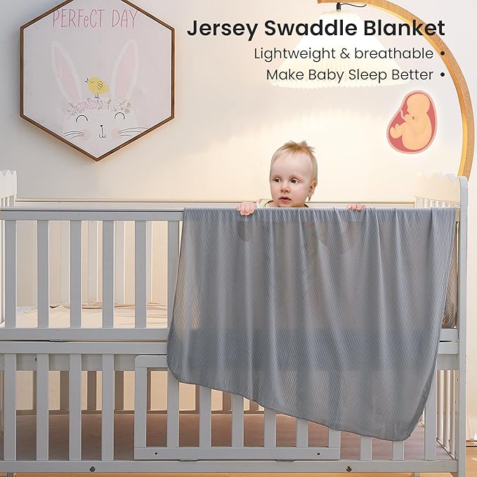 Jersey Unisex Swaddle Blanket, Ultra Soft Stretchy Receiving Blanket, Newborn Swaddle Wrap for Boys & Girls, 40 x 30 inches, 2 Pcs, Grey & Khaki