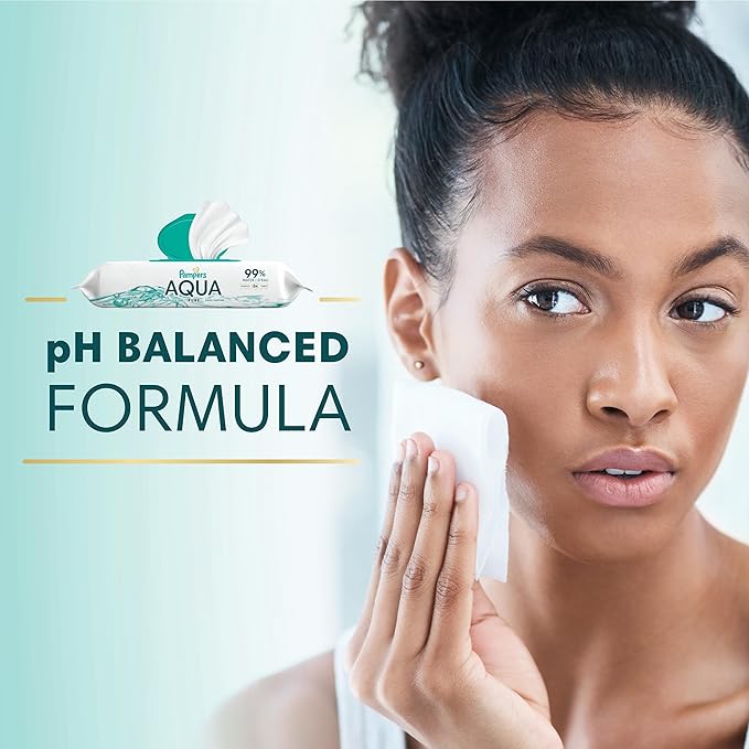 Pampers Aqua Pure Baby Wipes, 99% Water, Fragrance Free, 336 Baby Wipes Total (6X Flip-Top Packs) [Packaging May Vary]