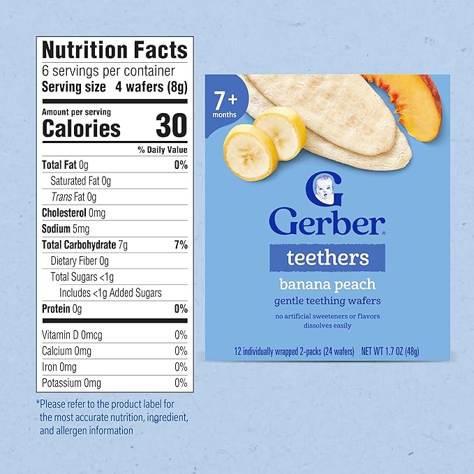 Gerber Teethers, Banana Peach Gentle Teething Wafers, Baby Teething Snacks, 6PK