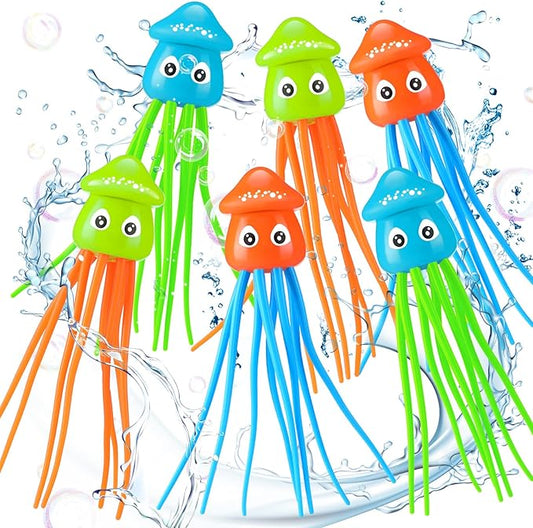 Leitee 6 Pcs Octopus Bath Toys Squid Swimming Pool Dive Toys Sensory Stress Relief Cute Pool Diving Toys for Summer Tub Bathtub Water Goodie Bag Fillers, 3 Styles