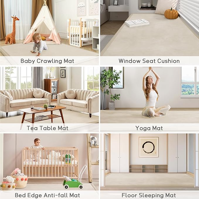 Baby Play Mat for Floor Tummy Time Mat Nursery Muscle Area Rug Playroom Rug Tatami 59"*71" Memory Foam 1.3" Thick Crawling For Babies,Toddlers, Infants, Kids,Floor(Beige)