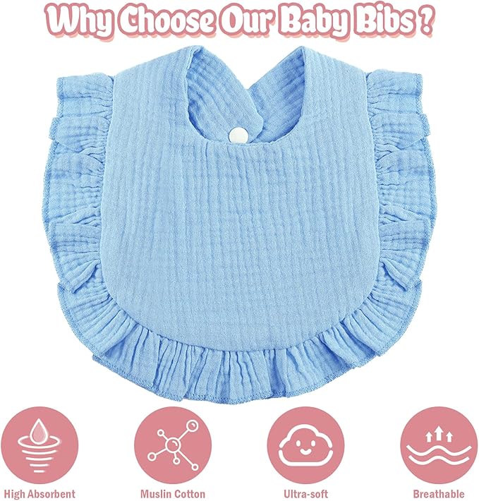 JaGely 12 Pieces Baby Muslin Bibs Bandana Drool Bibs for Boys and Girls Soft Adjustable Baby Cotton Teething and Drooling for Toddler Infant