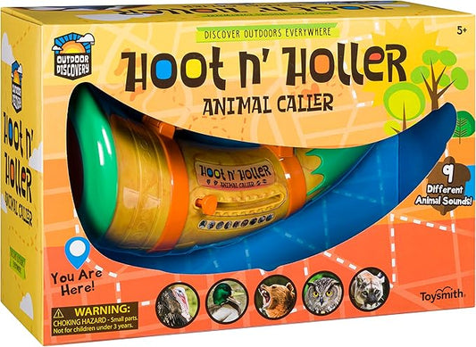 Toysmith Outdoor Discovery Hoot-N-Hollar Animal Caller Horn – 9 Realistic Wildlife Sounds Toy for Kids Ages 5+ – Portable Sound Effects Machine with Strap & Batteries Included