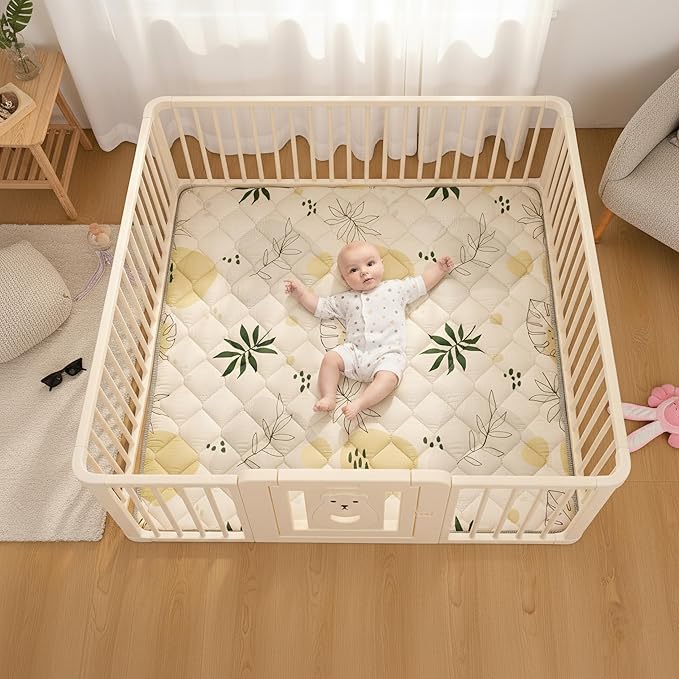 Baby Play Mat 50x50 Inch, Thickened Soft Floor Mat for Playpen, Machine Washable Foam Crawling Mat with Non-Slip Bottom for Babies and Toddlers, Foldable Padded Playmat Boho Terra