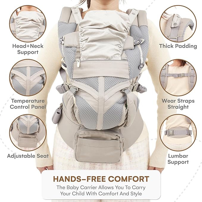 Childlike Behavior Front Hip Seat Baby Carrier, Ergonomic Design with Adjustable Straps and Breathable Fabric - Hip Seat Holder with Storage Pocket - Toddler - Hipseat Baby Carrier - Grey