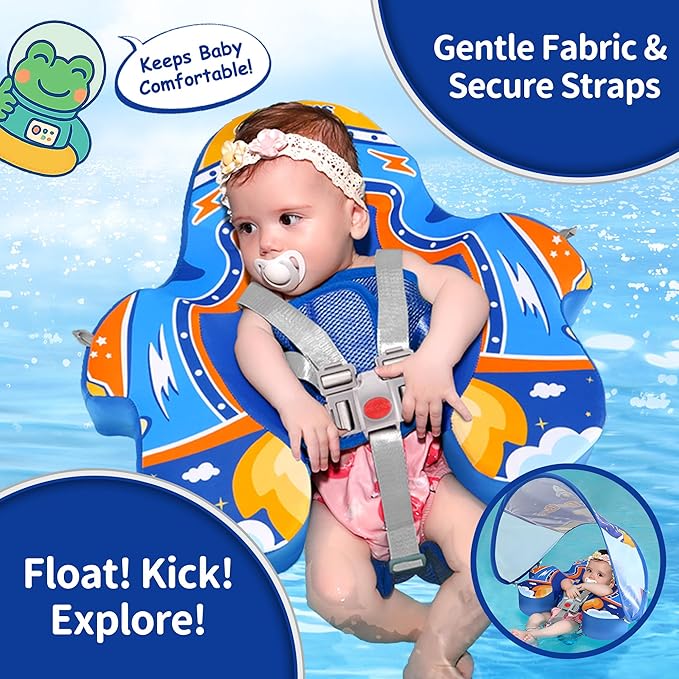 Baby Pool Float with Canopy,Non-Inflatable Infant Swim Float,Soft Skin-Friendly Fabric Material Pool Floats for Toddlers,Swimming Pool Toys for Boys and Girls