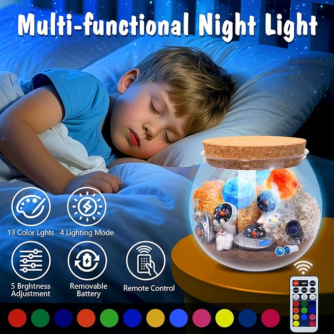 Astronauts Light Up Terrarium Kit for Kids DIY Space Toys Painting Kits Astronauts Toys Birthday Gift for Boys and Girls Ages 4 5 6 7 8-12 Year Old - Kids Arts & Crafts Kit