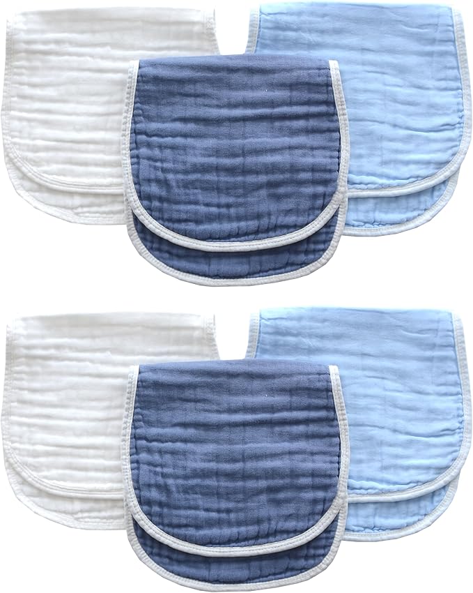 MUKIN Baby Muslin Burp Cloth Set of 6, Ultra Soft Absorbent Thick Cotton Burping Cloths for Unisex Newborn Babies, 20'' by 10'' Neutral Milk Spit Up Rags Boys Girls - Baby Must Haves. (Gradient Blue)