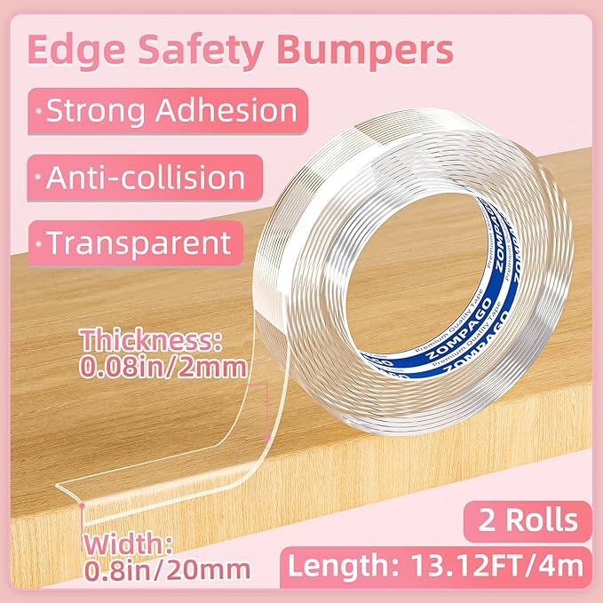 Clear Soft Corner Protectors for Furniture Strip,0.8in x13FT,2 RollSharp Edge & Table Bumper,Window Edge,Wall Protector, Soft Corner Guards Safe for Proof,Table Corner Protectors in Family