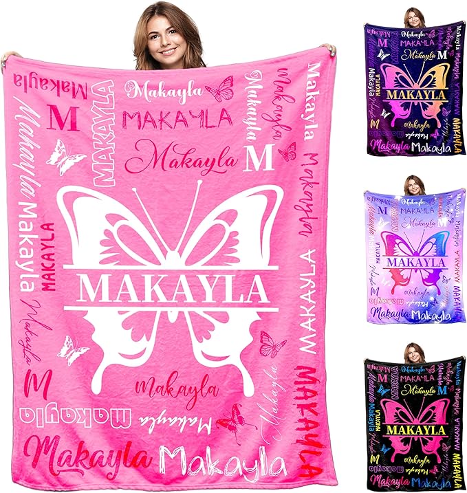 Personalized Baby Blanket for Girls Custom Birthday Blanket with Name Soft Pink White Text Pattern Personalized Name Blankets for Kids Daughter Granddaughter Friends on Birthday