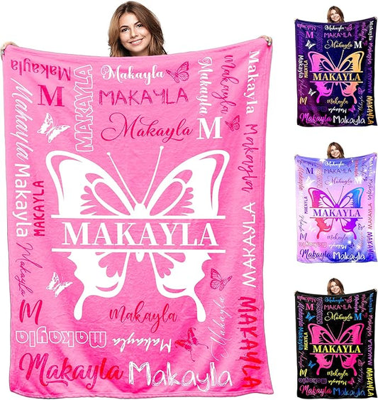 Personalized Baby Blanket for Girls Custom Birthday Blanket with Name Soft Pink White Text Pattern Personalized Name Blankets for Kids Daughter Granddaughter Friends on Birthday
