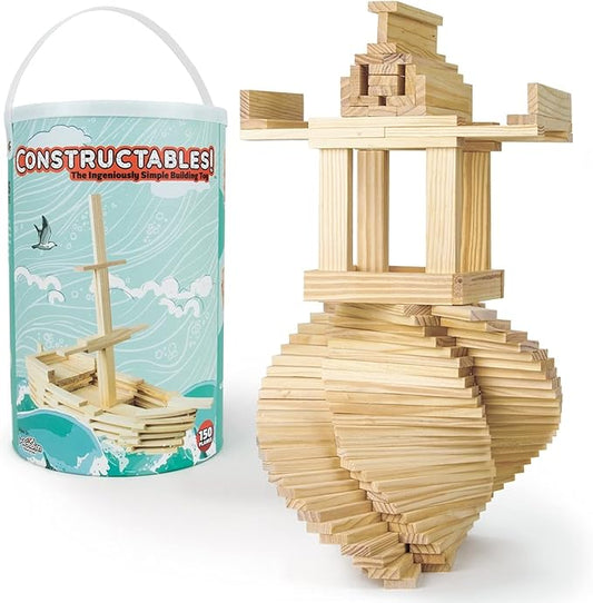 Imagination Generation Constructables! Pine Wood Building Planks, 150 Pieces - Educational Tinker Toys for Kids & Teens - STEM Stacking Blocks for Boys & Girls - Wooden Playset for Learning