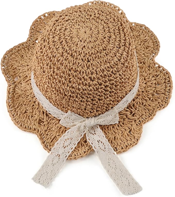 Baby Girl Straw Hat Outdoor Baby Sun Protection Hats Summer Bowknot Beach Cap for Infant Toddler Girls