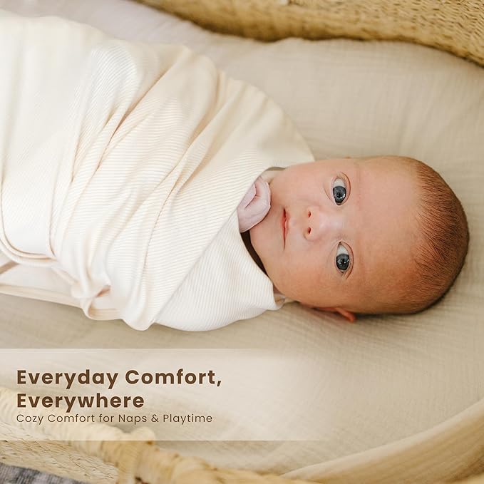 Konssy Knit Baby Blanket 2 Pack, Soft Ribbed Swaddle Receiving Blankets for Boys & Girls, Lightweight Cozy Swaddling Wrap for Newborns, Infants, & Toddlers, 33x42 Inch (Beige, Sage)