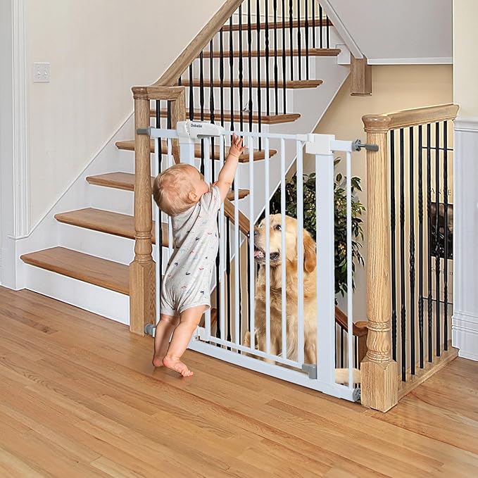 Babelio Baby Gate for Doorways and Stairs, 26''-40'' Auto Close Dog/Puppy Gate, Easy Install, Pressure Mounted, No Drilling, fits for Narrow and Wide Doorways, Safety Gate w/Door for Child and Pets