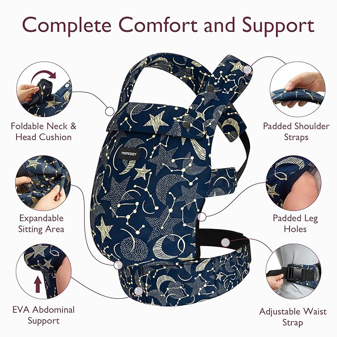 Momcozy Baby Carrier - Ergonomic, Cozy and Lightweight Carrier for 7-44lbs, Effortless to Put On, Ideal for Hands-Free Parenting, Enhanced Lumbar Support, Starry Night