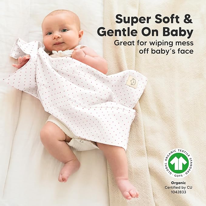 Organic Burp Cloths Baby Boy, Girl - 6-Pack Large Cotton Burping Cloths for Babies, Spit Up Rags, Super Absorbent, Ultra Soft Newborn Rag, Gender Neutral, Machine Washable, Durable (Blush)