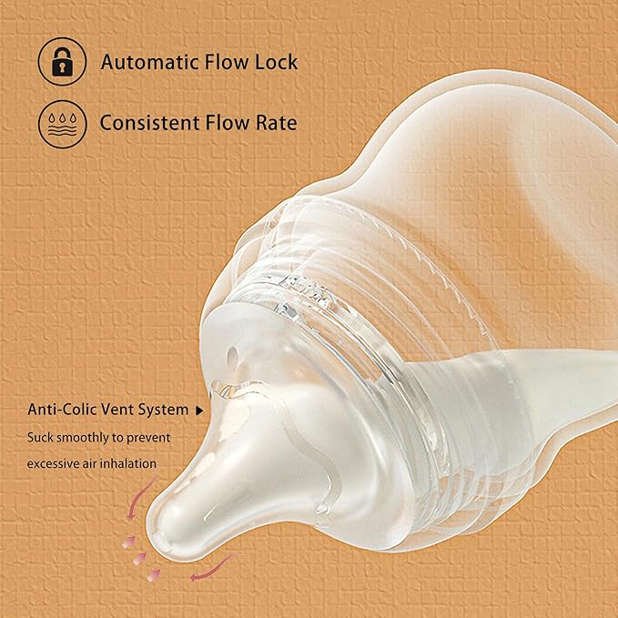 Natural Glass Baby Bottle Wide Neck, Anti-Colic Baby Bottle, Clear, 5.4oz(Pack of 4), Includes 4Pcs Natural Response Nipple(S), 1 Months+