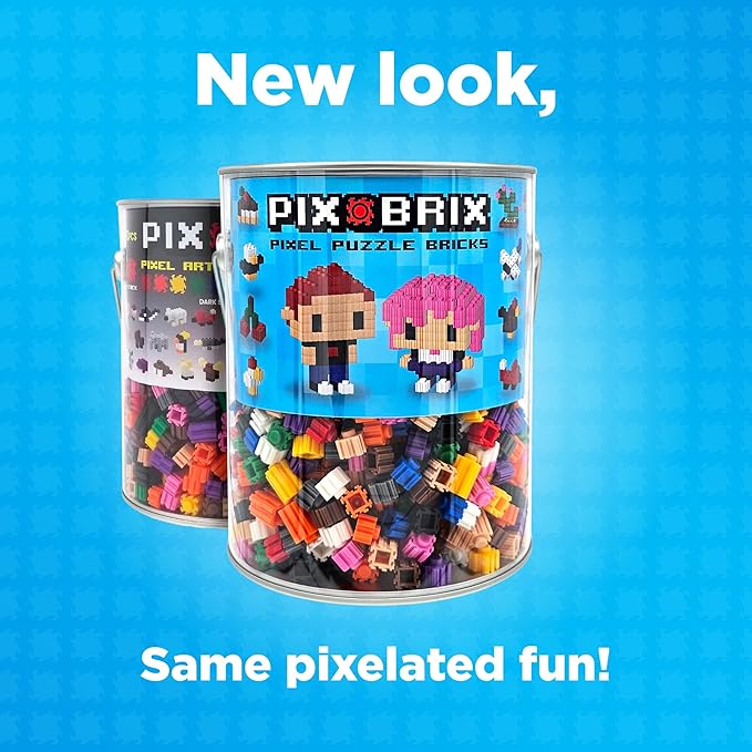 Pix Brix Pixel Art Puzzle Bricks Bucket – 1,500 Piece Pixel Art Kit with 11 Colors, Dark Palette – Interlocking Building Bricks, 2D and 3D Builds – Stem Toys, Ages 6 Plus