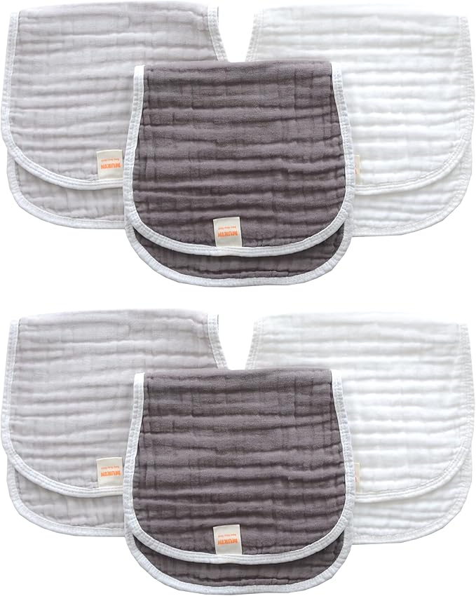 MUKIN Baby Muslin Burp Cloth Set of 6, Ultra Soft Absorbent Thick Cotton Burping Cloths for Unisex Newborn Babies, 20'' by 10'' Neutral Milk Spit Up Rags Boys Girls - Baby Must Haves. (Gradient Grey)
