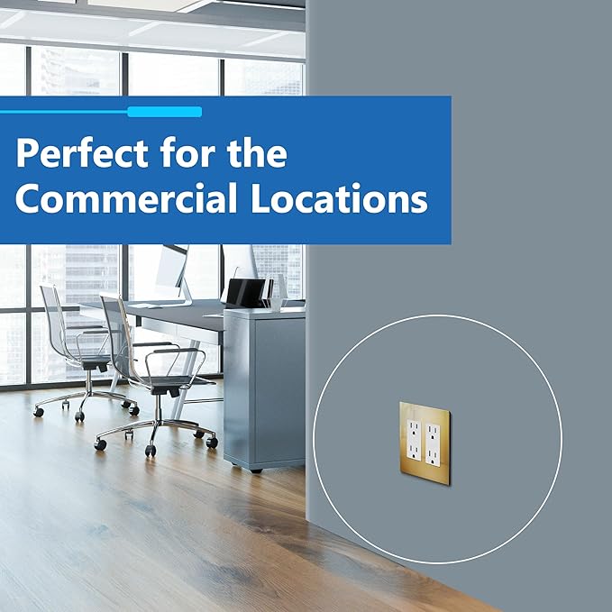 LIDER Double Decorator Metal Wall Plate, Temperature and Impact Resistant, 201 Stainless Steel, Screwless Cover, Modern Upgrade, Mid-Size 2-Gang 4.88” x 4.92”, Polished Brass, LSMWP-32M-PB