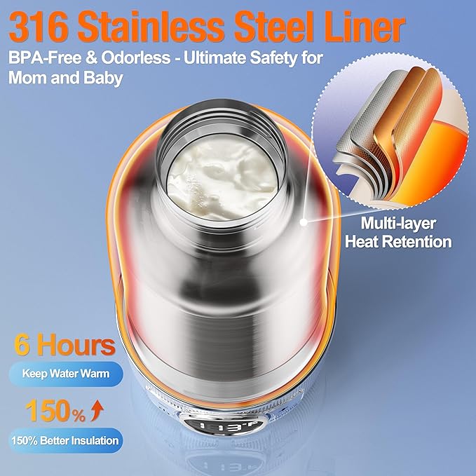 Portable Bottle Warmer for Travel– Warm Baby Formula, Breastmilk, or Water, 13.5oz Milk Warmer with Precise Temp Control & Long Battery Life, Super Fast Charging Baby Bottle Warmer for On-The-Go
