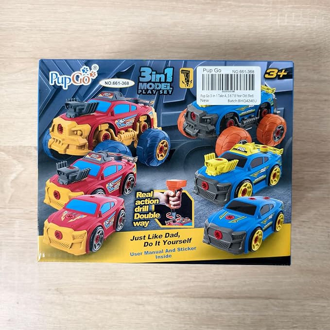 3-in-1 Take Apart Car for Boys with Electric Drill, 46Pcs Construction Toy Truck, Build Your Own Toy Car with Play Tools, Ideal STEM Gift for Kids Children Ages 3 4 5 6 7 8 9 Year Old Red