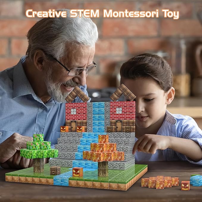 AESGOGO Magnetic Blocks, 72PCS STEM Montessori Toy for Crafting a Magnet DIY-World, Creative Building Toys for Boys Girls Kids Ages 3-5 5-7 6-8, Toddler Stacking Construction Cube.