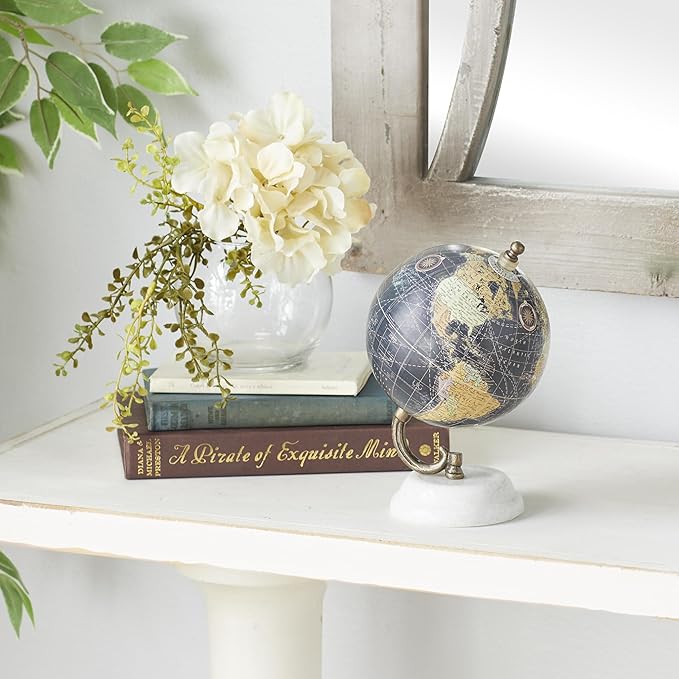 Deco 79 Modern Plastic Globe with Marble Base, 5" x 5" x 8", Black