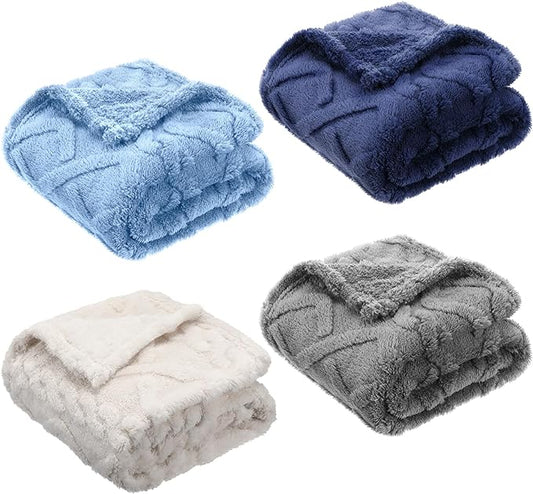 VitalCozy 4 Pcs Fluffy Baby Blanket Fleece 30" x 40" 3D for Boys Nursery Little Girl Infant or Newborn Receiving Swaddling Blankets(Blue Set)