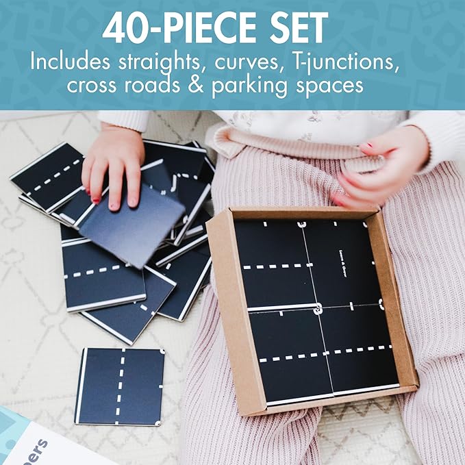 Learn & Grow Magnetic Tiles Road Toppers Set - 40PCs Road Expansion Pack (Tiles not Included), Magnet Car Play Accessories, STEM Building Toy - Construction Toys for Toddlers & Kids Age 3+
