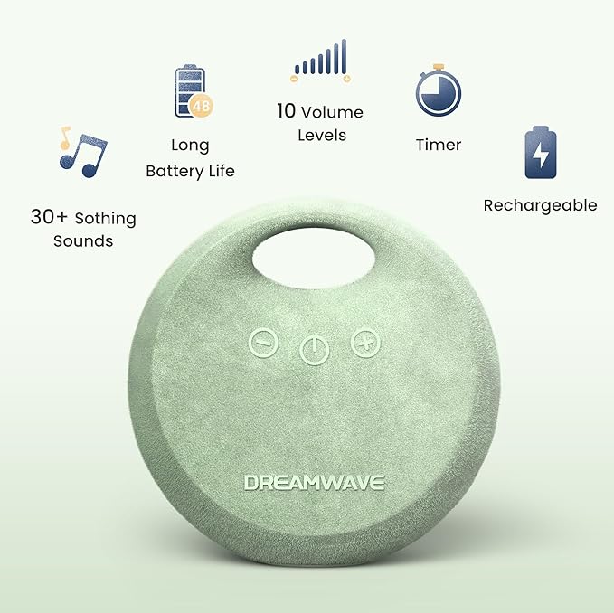 Dekala Dream Waver White Noise Sound Machine Baby Sleep Soother - 30+ Noise Nature Sounds, Portable Travel Noise Maker, 36h Rechargeable Battery, 10 Volumes & 4 Timer for Baby Adult