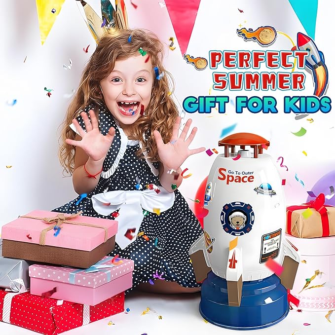 Water Rocket Sprinkler for Kids, Outdoor Sprinkler Rocket Launcher Toy for Backyard, Summer Water Toys for Kids Ages 3-12, Fun Water Powered Rocket Toy (White-1)