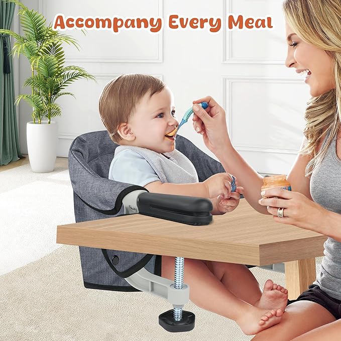 Hook On High Chair, Jozzve Baby High Chair, Portable High Chair for Travel, Foldable Fast Table Chair with Storage Bag, Baby Feeding Seat Clip On High Chair for Home and Travel (Grey)
