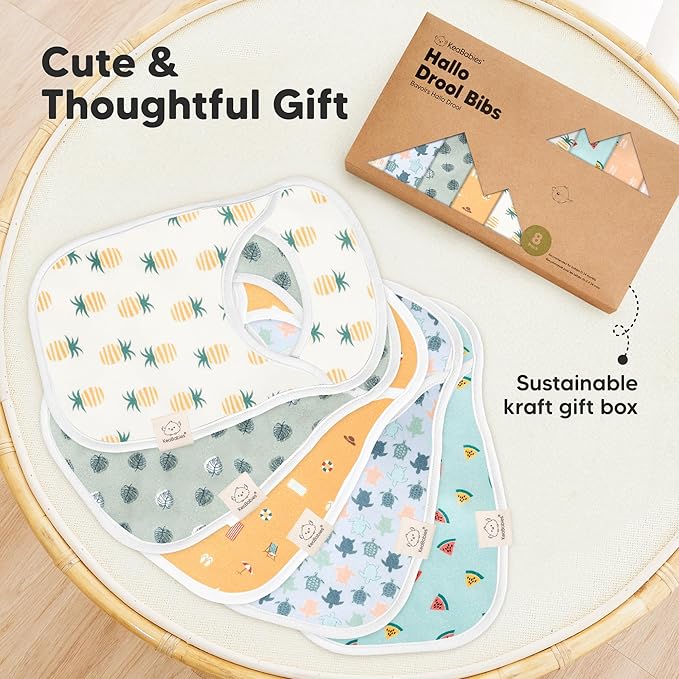 8-Pack Baby Bibs for Boys, Girls - Pullover Bibs for Drooling Teething Baby Girl & Boy Toddler, Newborn, Soft & Absorbent, Cute Colors, Large Torso Coverage Keep Infant Clean & Dry (Mesozoic)