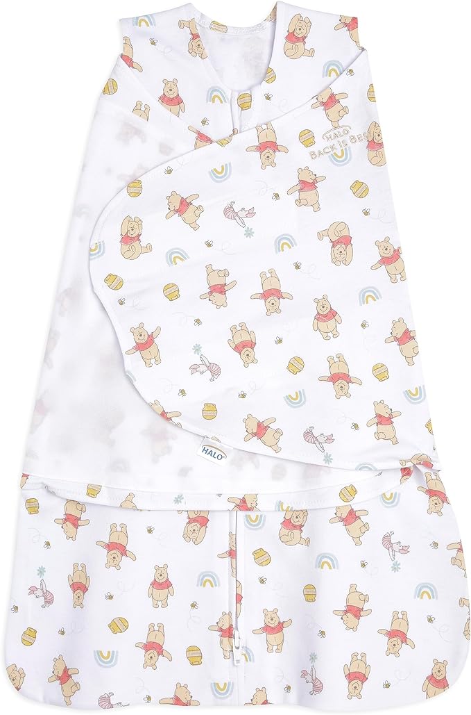 HALO Disney Baby 100% Cotton Sleepsack Swaddle, 3-Way Adjustable Wearable Blanket, TOG 1.5, Winnie Rainbows, Newborn, 0-3 Months
