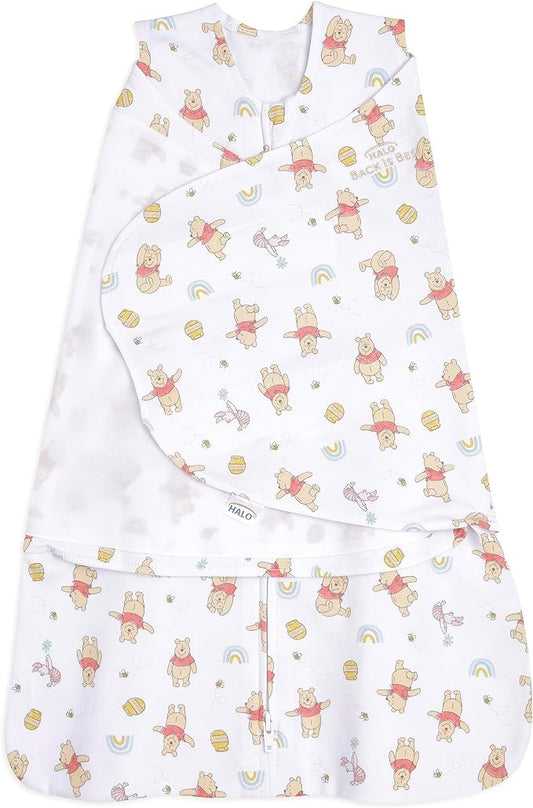 HALO Disney Baby 100% Cotton Sleepsack Swaddle, 3-Way Adjustable Wearable Blanket, TOG 1.5, Winnie Rainbows, Small, 3-6 Months