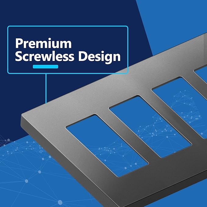 LIDER Matte Finish Decorator Switch Cover, Screwless Wall Plate, Mid-Size 4-Gang 4.88" x 8.58", Unbreakable Polycarbonate Thermoplastic, UL Listed, LSWP-34M-SG, Space Gray