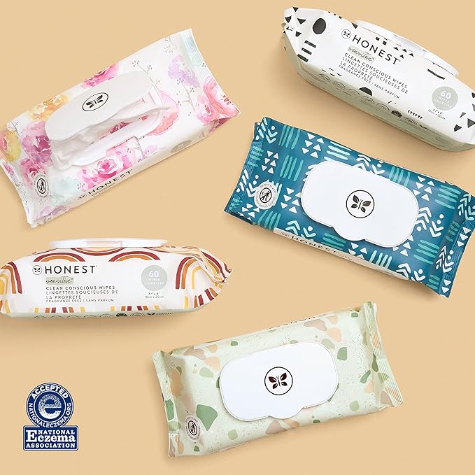 The Honest Company Clean Conscious Multi-Use Wipes Hypoallergenic and Unscented for Sensitive Baby Skin Over 99% Water Compostable Plant Based Baby Wipes Balance Blues 60 Count