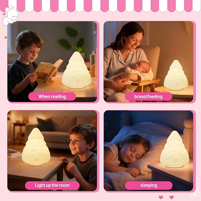 Night Light for Kids, Rechargeable Dimmable Silicone LED Nightlight with 7 Colors, Baby Nursery Night Lamp, Touch Squishy Lamp, Cute Gifts for Girls, Boys, Toddler Room Decor, Christmas Tree