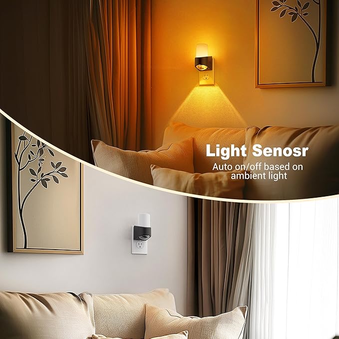 JandCase Amber Night Lights Plug into Wall, Decorative Night Light with Dusk to Dawn Sensor, Adjustable Brightness, Amber Nightlight Plug in for Kids, Bathroom, Hallway, Bedroom, Stairway
